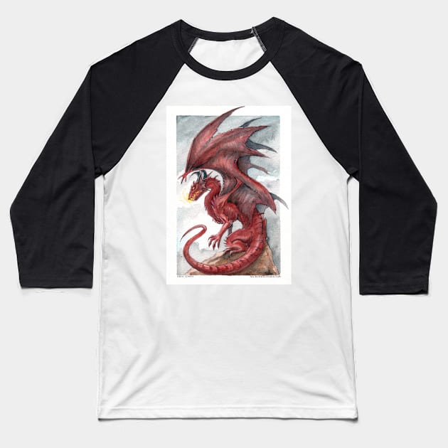 Red Dragon - watercolours Baseball T-Shirt by drakhenliche